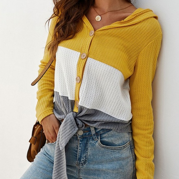 Yellow & Gray Colorblock Waffleknit Top - Picture 4 of 5